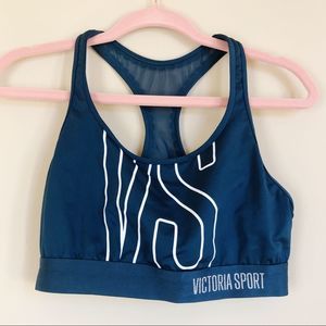Victoria's Secret Teal White Logo Unpadded Racerback Sports Bra